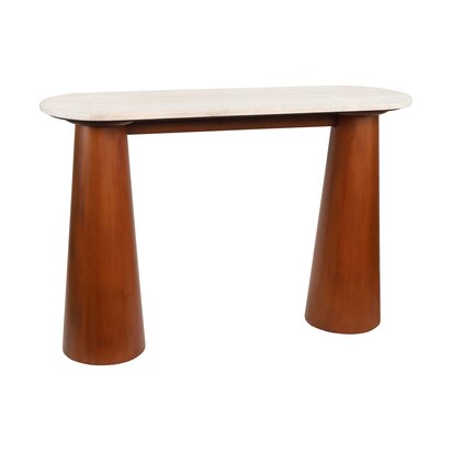 Delelley Travertine Top and Brown Mango Wood Console Table