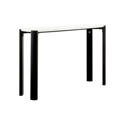 Unaenelle White Marble Top and Black Acacia Wood Console Table