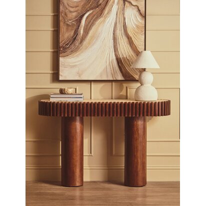 Greofield Travertine and Mango Wood Curved Console Table
