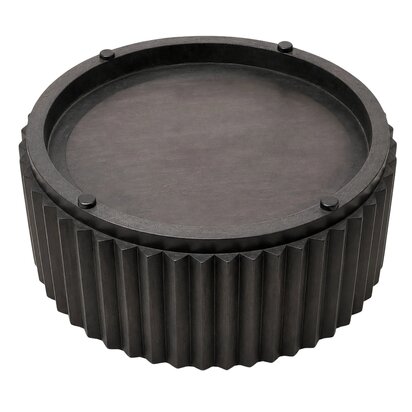 Selelmore Round Black Mango Wood Carved Ridge Coffee Table