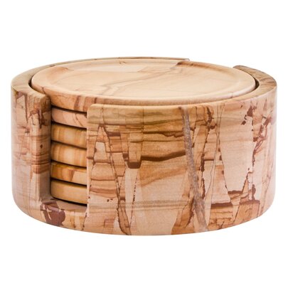 Brioncombe Teakwood Marble Set of Five Round Coasters with Holder