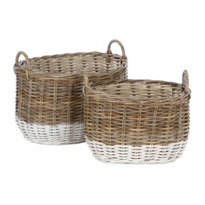 Viowana Set of Two Natural Rattan Oval Storage Baskets