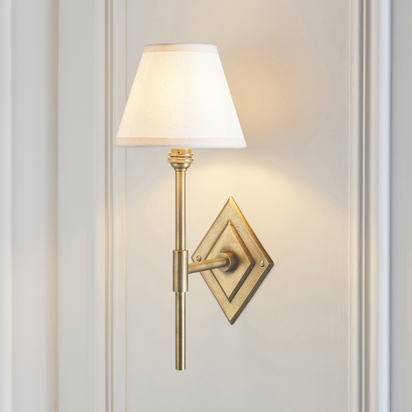 Kettering Wall Wall light Antique brass & vintage white fabric