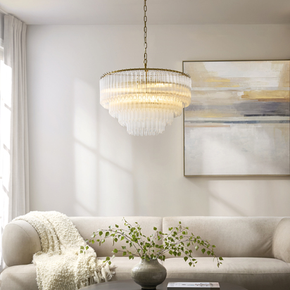 Sudbury 6lt Pendant Pendant light Brushed aged brass plate & clear ribbed glass