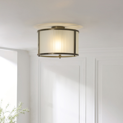 Brockcroft Flush Flush light Antique brass plate & frosted ribbed glass