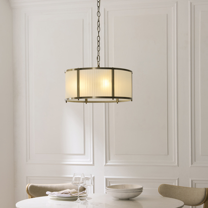 Brockcroft 3lt Pendant Pendant light Antique brass plate & frosted ribbed glass