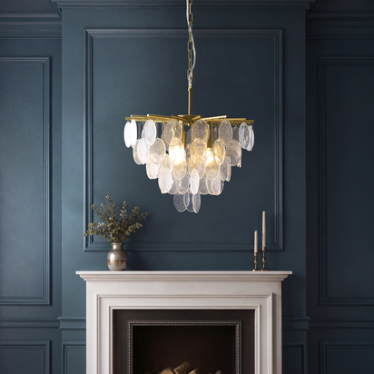 Shrewsbury 3lt Pendant Pendant light Brushed aged brass plate & clear bubble glass