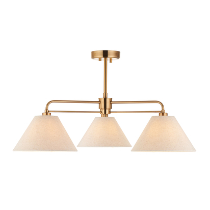 Camberley 3lt Semi Flush Semi flush light Brushed aged brass plate & natural linen