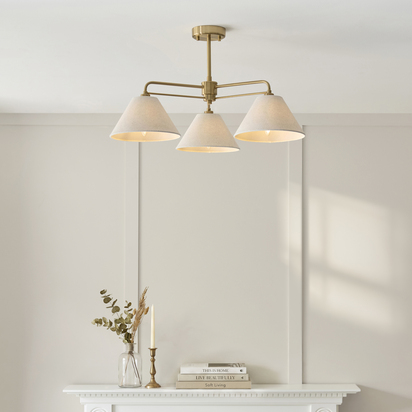Camberley 3lt Semi Flush Semi flush light Brushed aged brass plate & natural linen