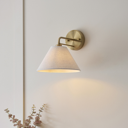 Camberley Wall Wall light Brushed aged brass plate & natural linen