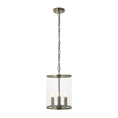 Oundle 3lt Pendant Pendant light Antique brass plate & clear glass