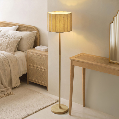 Thame Floor Floor light Oak stained wood & natural fabric