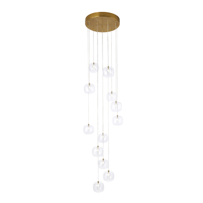Tiverton 12lt Cascade Pendant Pendant light Brushed aged brass plate & clear glass