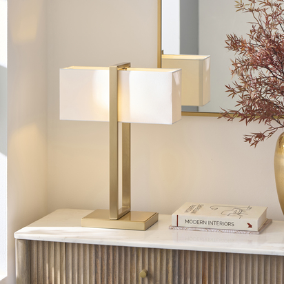 Wokingham Table Table light Brushed aged brass plate & ivory cotton mix