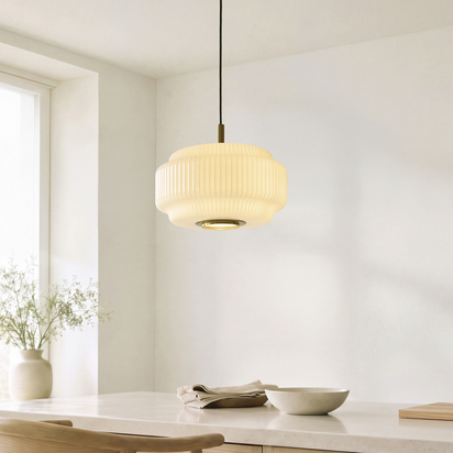 Lichfield Pendant Pendant light Brushed aged brass plate & opal ribbed glass