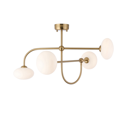 Tunbridge 4lt Semi Flush Semi flush light Brushed aged brass plate & opal glass
