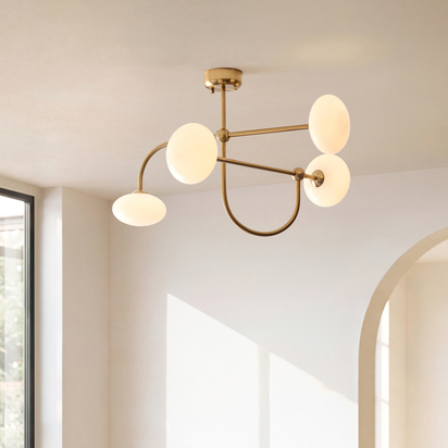Tunbridge 4lt Semi Flush Semi flush light Brushed aged brass plate & opal glass