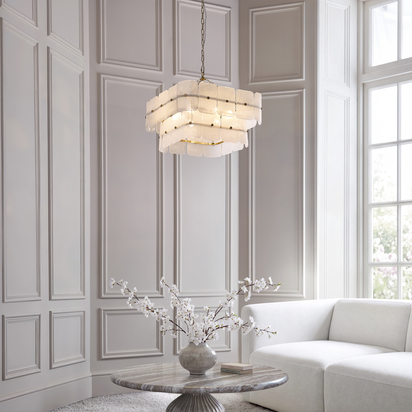 Calne 6lt Pendant Pendant light Brushed aged brass plate & white handmade textured glass