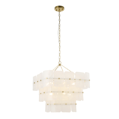 Calne 10lt Pendant Pendant light Brushed aged brass plate & white handmade textured glass