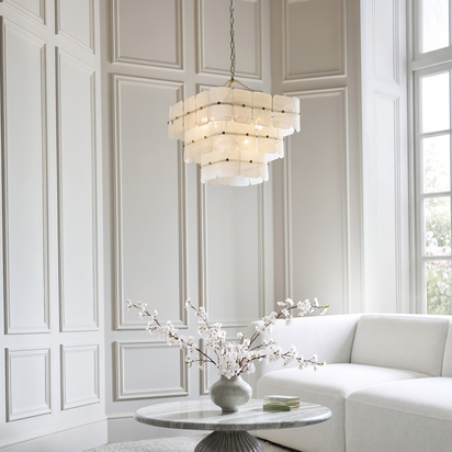 Calne 10lt Pendant Pendant light Brushed aged brass plate & white handmade textured glass