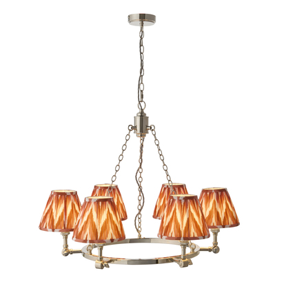 Buckingham 6lt Pendant Pendant light Bright nickel plate & apricot orange fabric