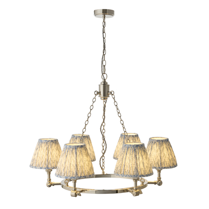 Bromley 6lt Pendant Pendant light Bright nickel plate & shell bay blue fabric