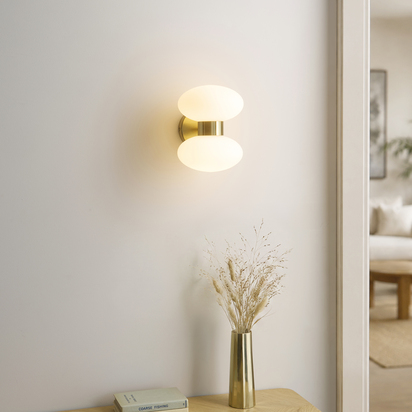 Wimborne 2lt Wall Wall light Warm brass plate & opal glass