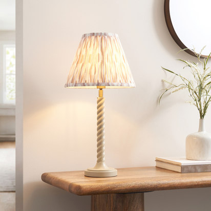 Yarmouth Table Table light Satin almond white paint & neutral print fabric