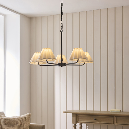 Worthing 5lt Pendant Pendant light Matt black & vintage white cotton