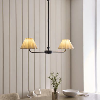 Worthing 2lt Linear Pendant Pendant light Matt black & vintage white cotton