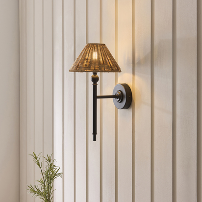 Reigate Wall Wall light Matt black & dark rattan