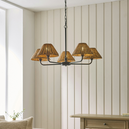 Reigate 5lt Pendant Pendant light Matt black & dark rattan
