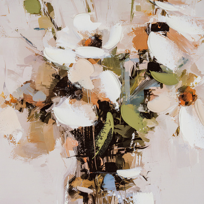 Still Life Cosmos Hand Painted Canvas in Frame