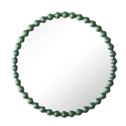 Home Garden Direct Como - Large Round Beaded Wall Mirror 90Cm Matt Finish - Green