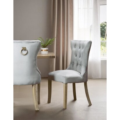 Rosisfield Townhouse Grey Velvet Buttoned Dining Chair