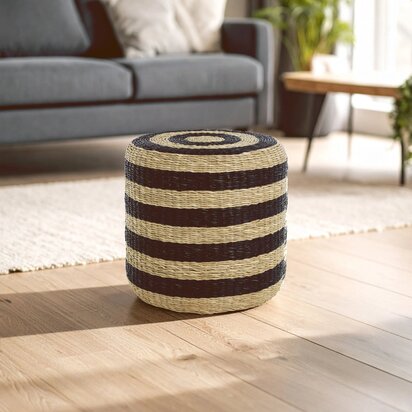 Caleycombe Seagrass Pouffe with Black Stripes.