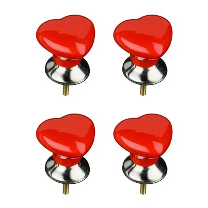 Set of 4 Heart Shape Red Ceramic Drawer Knobs