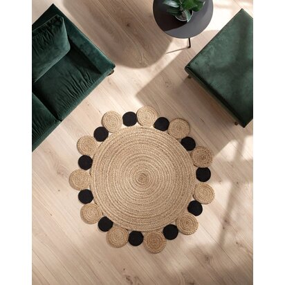 Niaestead Demir Small Round Natural and Black Jute Rug
