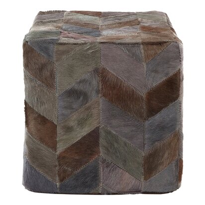 Cleonwell Grey Leather Chevron Pouffe