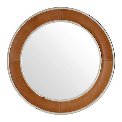 Prionell Tan Genuine Leather Round Wall Mirror