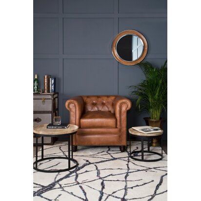 Prionell Tan Genuine Leather Round Wall Mirror