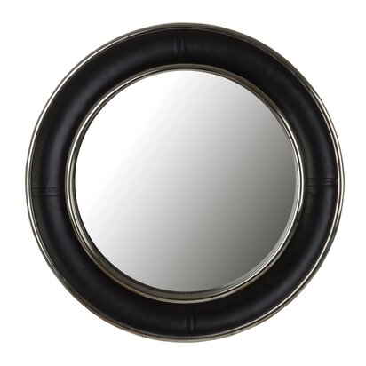 Prionell Black Genuine Leather Wide Rim Wall Mirror
