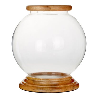 Viowana Hurricane Small Candle Holder with Wood Rim