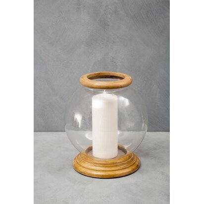 Viowana Hurricane Small Candle Holder with Wood Rim