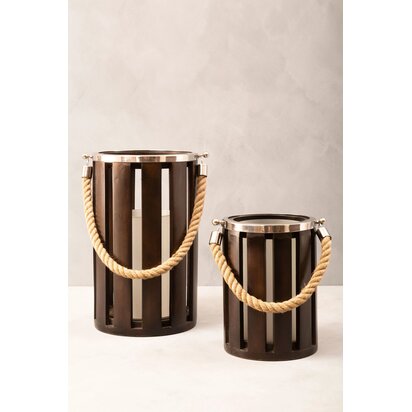 Viowana Small Glass And Wood Candle Holder.