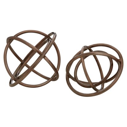 Emeycombe Set of Two Bronze Finish Sphere Sculptures