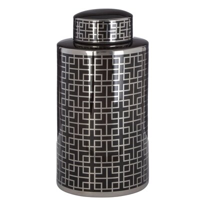 Veroana Black and Silver Finish Large Ceramic Jar