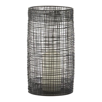Glenoana Large Black Woven Wire Candle Holder with Glass Insert