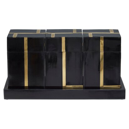 Wiloton Black and Gold Set of 3 Jars with Tray