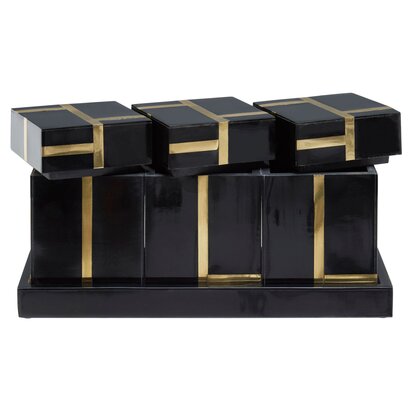 Wiloton Black and Gold Set of 3 Jars with Tray